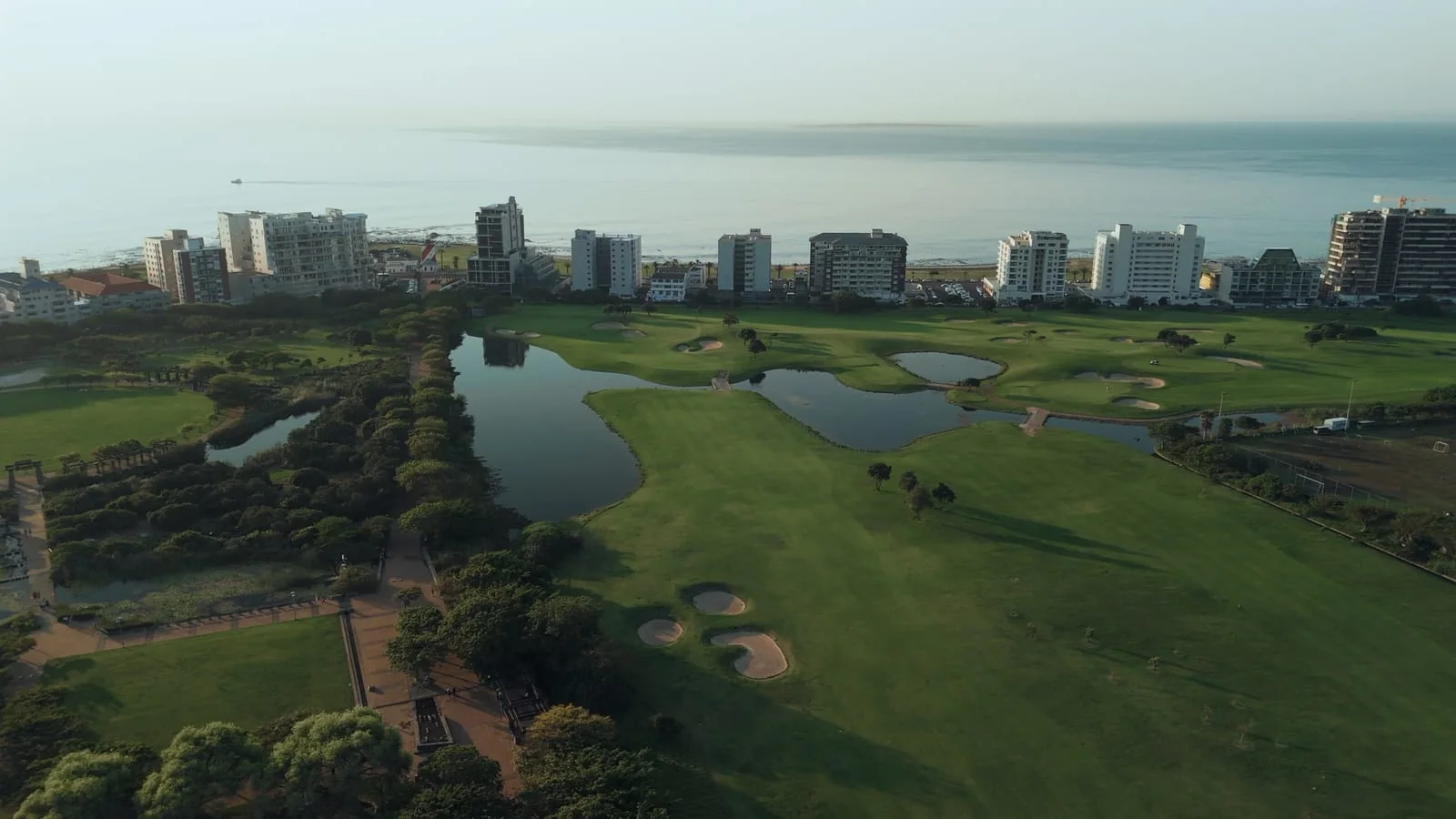 The water holes from above, with the sea beyond