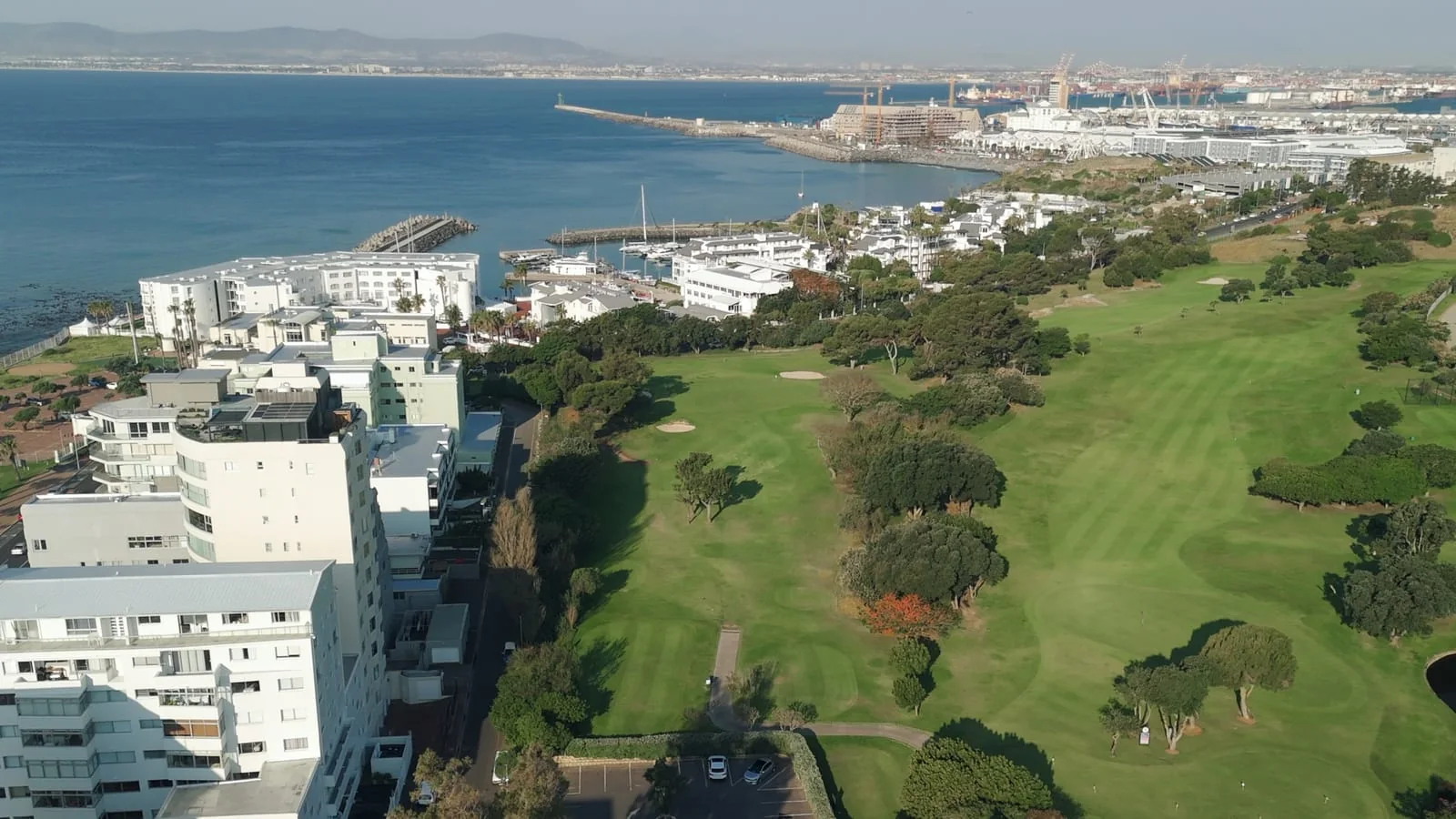 The course from above, beside the marina and the harbour