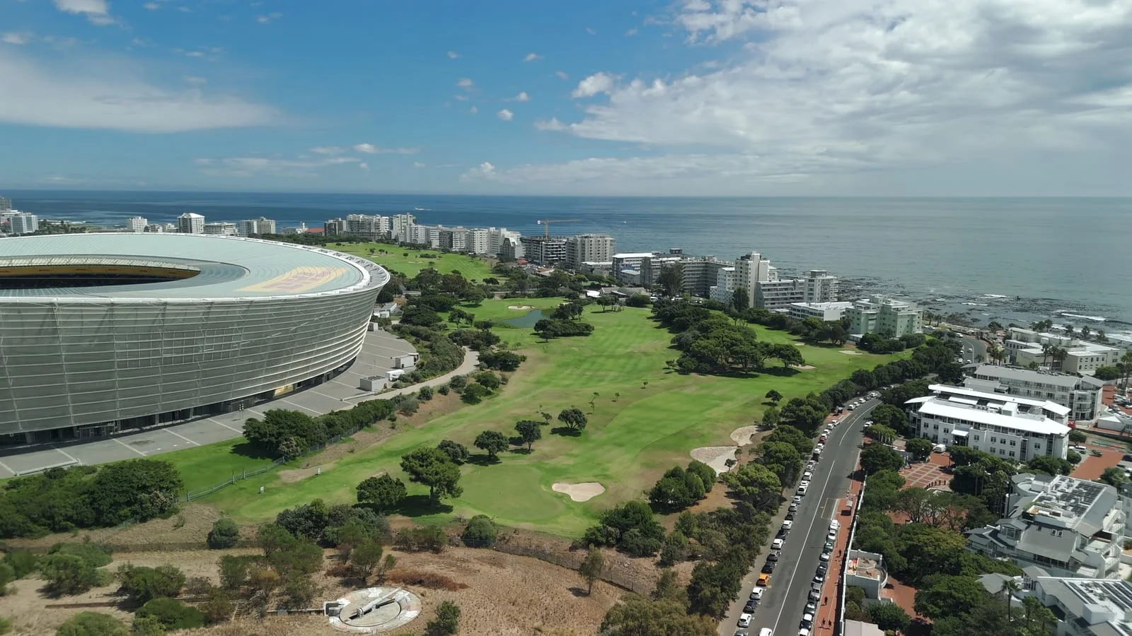 The course between the stadium and the sea, from above